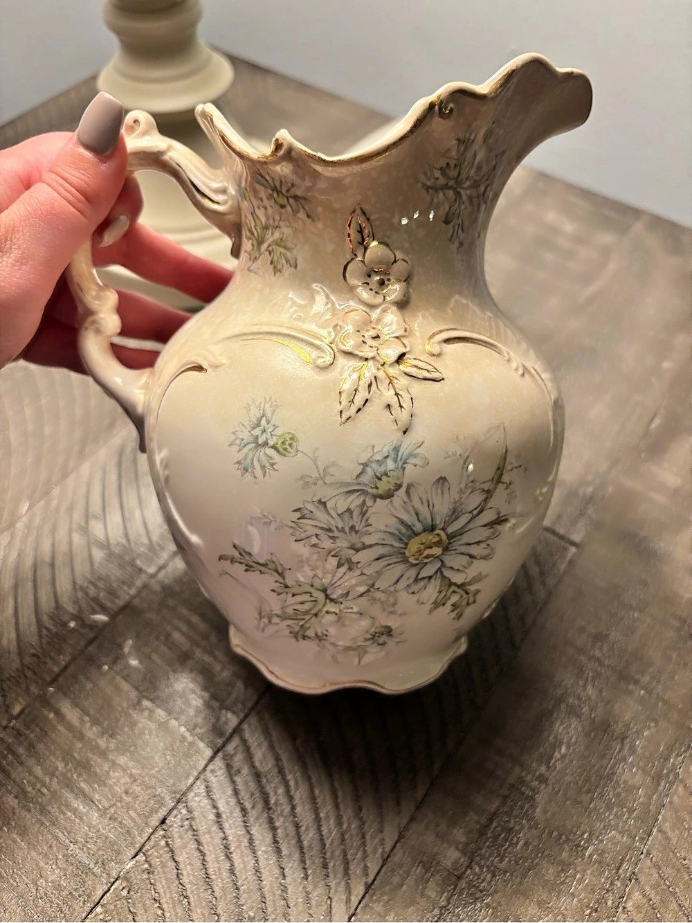 Vintage Sebring Floral Porcelain Pitcher Cream Multicolor
